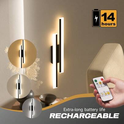 1pc Rechargeable Type-C LED Wall Lamp, 80cm Length, Black + Gold, With Remote Control & Switch, 3-Color Dimmable, Timer Function, Magnetic/Wall Mount, Suitable For Bedroom, Study, Living Room & Stairway, 4400mAh