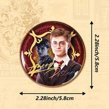 Harry Potter 1枚圆形徽章，闪亮系列 - 哈利、赫敏、卢娜、罗恩、德拉科闪光徽章 - 魔法收藏徽章，激光浮雕银色，魔法世界铁皮徽章，角色和场景设计 - 完美的动漫和电影周边收藏品 - 素色 - 查看 4