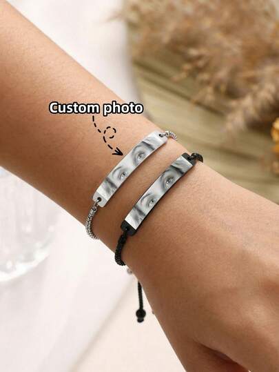 1 pieza Pulsera con retrato personalizado del ojo, pulsera de acero inoxidable grabada ajustable para parejas, regalo para ella/él, Día de San Valentín, Día de la Madre