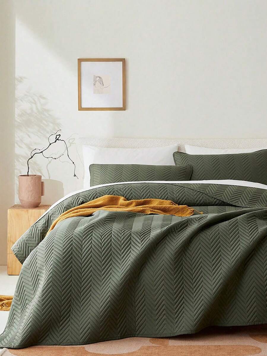 Bộ ga trải giường và vỏ gối siêu mềm mại bằng sợi microfiber, may bằng sóng siêu âm, thích hợp cho mọi mùa, kiểu dáng cổ điển thanh lịch, thoải mái, nhẹ nhàng như mây, gồm 1 vỏ chăn và 2 vỏ gối, màu xanh ô liu. - Màu xanh Ô liu - Xem 1