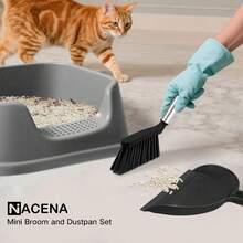 NACENA Handheld Dustpan And Broom Set – Mini Compact Brush Combo For Desktop, Sofa, Car & Kitchen Crumbs Small Cleaning Tool With Stiff Bristles, Blue - Black - 查看 8