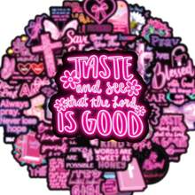 50pcs Neon Pink Christian Aesthetic Stickers, Motivational Bible Verse Faith Decals For Laptop, Water Bottle & Planner - Multicolor - View 6