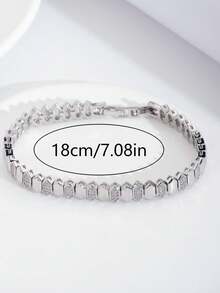Bộ 1 vòng tay sang trọng, thanh lịch, đính đá Cubic Zirconia, thiết kế hình thoi giao nhau trơn mịn, thích hợp cho nữ giới đeo trong đám cưới và các bữa tiệc, không kèm hộp quà. - Bạc - Xem 6