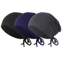 CONFLASS 1/3pcs Women's Soft Elastic Tie Headscarf, Muslim Headwrap Inner Cap, Breathable Sleeping Cap For Curly Hair, Adjustable For Daily & Nighttime Use, Multiple Colors Available - Strappy Bottom Hat - View 17