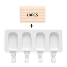 Molde de silicona de 4 cavidades para helados caseros, molde para paletas de hielo, bandeja de cubitos de hielo, regalos para el Día de la Madre, artículos para mamá, suministros de repostería - Multicolor - Ver 4