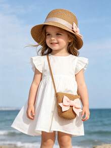 2pcs/Set Lightweight Breathable Baby Sun Hat With Bow + Crossbody Bag Set, UV Protection, Suitable For Beach Vacation And Daily Wear - 2PCS - View 1