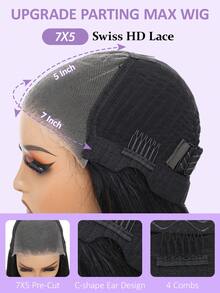 Tóc giả không cần keo 7x5, tóc thật Brazil, đã tỉa sẵn, cắt sẵn, dài 8-26 inch. Tóc giả thẳng 6x4, phần ren phía trước, không cần keo, tóc thật pha trộn, nút thắt đã tẩy trắng, mật độ 200%. Tóc giả thẳng 7x5, phần ren phía trước, tóc thật dành cho phụ nữ. - Tự nhiên & Đen - Xem 8