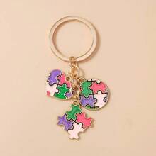 1个男女通用几何心形钥匙扣，拼图爱心时尚百搭包饰 - 彩色 - 查看 3