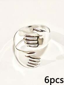 6/10/12pcs Reusable Gold-Plated Alloy Two Hands Embracing Each Other Napkin Rings: Smooth Edge, Easy To Clean, Suitable For Wedding Party Celebration And Holiday Dinner - Multicolor - View 13