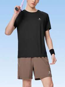 CAMEL CROWN Camiseta Masculina de Fitness Outdoor de Secagem Rápida, Novo Estilo de Verão, Casual, Elástica, Respirável, Corrida, Fitness, de Manga Curta de Secagem Rápida - Phantom Black - Visão 4