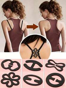 12/6pcs Flower, Butterfly, Heart, Geometric Pattern (ABS Resin) Bra Strap Adjustable Non-Slip Buckle, Suitable For All Seasons - Multicolor - View 1