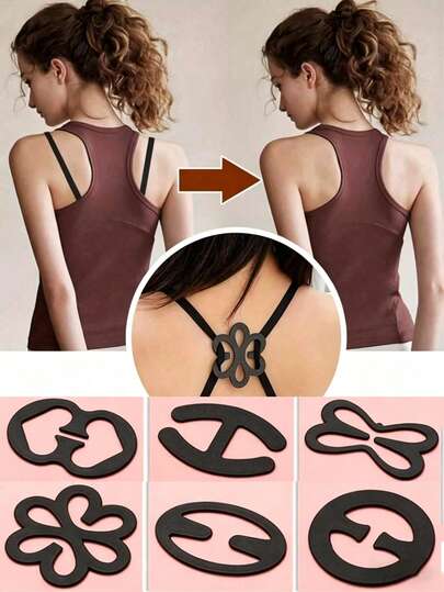 12/6pcs Flower, Butterfly, Heart, Geometric Pattern (ABS Resin) Bra Strap Adjustable Non-Slip Buckle, Suitable For All Seasons