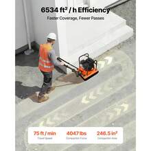 Plate Compactor, 6.5 HP 196CC Gas Engine, 5700 VPM Vibrating Ground Rammer, 4047 Lbs Compaction Force, 21 X 16 In Plate, Walk Behind Compactor For Paver Landscaping, Asphalt, Foundation, Soil - 336sq.in - View 3