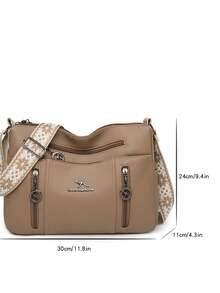 2026 New Fashion Soft Leather Crossbody Bag For Women, Multi-Layer Shoulder Bag, Middle-Aged Mom Bag, Large Capacity Commute Bag - Khaki - View 9