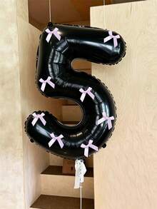 1件 32英吋黑色數字箔氣球與10件紫色緞面蝴蝶結絲帶，適用於生日派對、週年紀念、婚禮派對、慶祝裝飾、畢業典禮、情人節、單身派對裝飾 - 多色 - 查看 4
