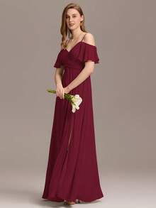 Elegant Off-Shoulder Chiffon Vintage Burgundy Bridesmaid Dress, Suitable For Weddings, Graduations, Valentine's Day And Other Occasions, Wear In Spring - Burgundy - View 4