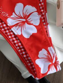 Bộ bikini hở lưng in hoa màu đỏ dành cho nữ, đồ bơi gợi cảm với độ co giãn cao, thiết kế buộc dây phía sau. - Đỏ - Xem 4