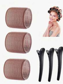 Ensemble de 24 pièces de fers à friser auto-adhésifs (comprenant 12 fers à friser) et 12 pinces, fer à friser de qualité professionnelle, convient pour la coiffure DIY, sans chauffage, fer à friser, fer à friser, fer à friser, fer à friser, fer à friser, fer à friser, outils de frisage, fer à friser, fer à friser, fer à friser, diffuseur de frisage, cheveux, voyage, etc. - 4 cm - Marron - Voir 7