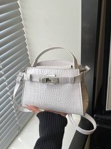 1个优雅鳄鱼纹女士手提包，休闲托特包，多种颜色可选，金属装饰女士斜挎单肩包，可装手机、钱包、化妆品，适合办公、通勤、购物、夏季穿搭、摄影、旅行，是开斋节、母亲节、送给女友、妈妈的绝佳礼物 - 彩色 - 查看 8