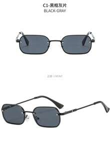 2副复古方形时尚眼镜，黑色镜框搭配灰色和浅茶色镜片，防紫外线，附赠清洁布，适合日常/海滩/度假佩戴。 - 1*黑框/全灰+1*黑框/淺茶(不含盒子) - 查看 2