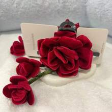 红色玫瑰丝绒发饰，玫瑰发夹，大号发圈，玫瑰花发饰，可爱蝴蝶结马尾发圈，夏季沙滩抓夹，度假发夹 - 彩色 - 查看 6