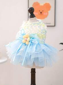 1件宠物服装，狗/猫连衣裙，小型犬/幼犬服装，新娘薄纱裙系列 - 蓝色 - 彩色 - 查看 7