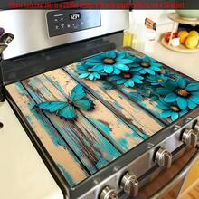 1pc Blue Butterfly Floral Theme Coffee Machine Mat, Dishwasher Mat, Utensil Mat, Table Mat, Specially Suitable For Coffee Machines And Coffee Pots, Bar Counter Mat, Bar Accessories, Ideal For Kitchen Use - Multicolor - View 6