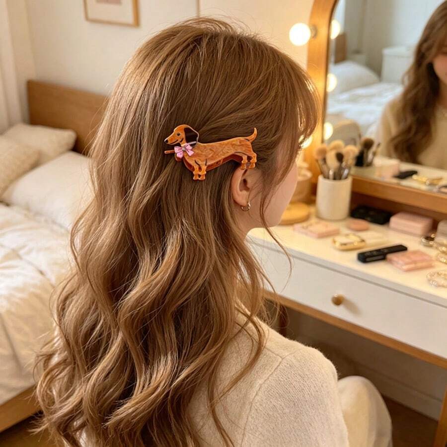 1pc Cute Cartoon Sausage Dog Shaped Sweet Hair Clip - Animal - View 1