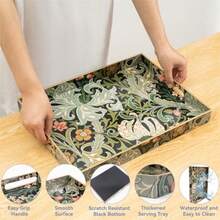 Coffee Table Trays Serving Tray With Handles Large Tray For Ottoman Coffee Table Tray For Living Room Modern - 墨綠色單朵花 - 查看 3