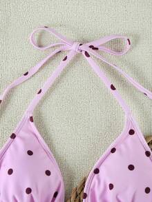 Bộ bikini tam giác chấm bi hồng đen phong cách ngọt ngào, đồ bơi gợi cảm buộc dây cổ giúp thon gọn vóc dáng. - Nhiều màu - Xem 4