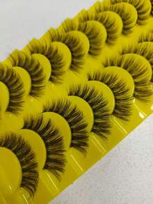 10对仿貂毛假睫毛，蓬松浓密，自然纤长，化妆假睫毛 - 黑色 - 查看 11