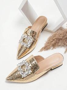 Cómodas y fáciles de usar sandalias planas tipo slide minimalistas francesas en oro y plata - Dorado - Ver 4