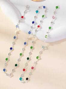 1pc Bohemian Colorful Glass Long Y-Shaped Necklace, Adjustable Metal Choker Necklace, Gold & Silver Color, Summer Holiday Party Jewelry Gift - Single Layer - View 4