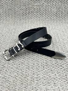 1条 Iris Kendo 男女通用腰带，经典黑白中世纪风格腰带，复古街头压纹扣情侣腰带，哥特朋克腰带，Y2K 时尚百搭腰带，适合日常穿着、上学、聚会、送礼 - 彩色 - 查看 5