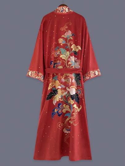 Áo khoác kimono tay lửng kiểu Nhật Bản in họa tiết hoa hồng, mỏng nhẹ, thích hợp mặc đi biển, du lịch, nghỉ dưỡng, áo choàng nhẹ, áo choàng tắm, có dây buộc.