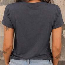 Women's Monochromatic T-Shirt/Blouse, 100% Cotton Fabric - 深灰色 - 查看 2
