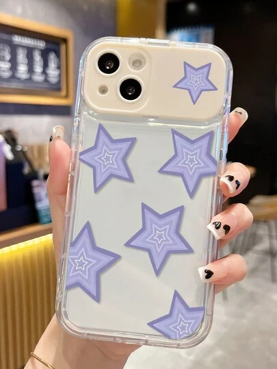 Transparent TPU Star Painted Flip Cover Mirror Minimalist Phone Case With Mirror Stand, Shockproof Phone Protective Cover Compatible With IPhone 17pro/17Air /17/17promax 16/11/16pro/16plus/16promax/16e/15Promax/13/14/12/XS/XR/7G/8PXR /7/8, Painted Protective Soft Case For IPhone 15Promax, 13, 14, X, 12, 14