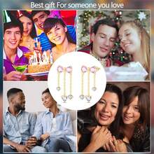 925纯银创意粉色蝴蝶结锆石、心形和圆形锆石流苏耳环，适合日常佩戴 - 彩色 - 查看 7