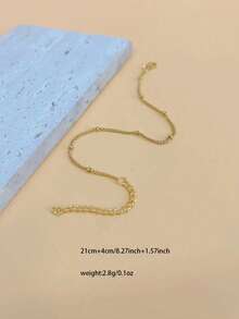 1条不锈钢镀18K金珠链脚链，适合女性日常、旅行、度假佩戴 - 金黃色 - 查看 11