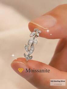 1 chiếc nhẫn bạc 925 đính đá Moissanite thiết kế cành cây tinh tế, quyến rũ, thích hợp làm quà tặng đính hôn, quà cưới, trang sức cô dâu cao cấp. - Bạc - Xem 1