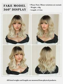 7JHH WIGS 女士短款卷发金色假发，14英寸渐变金色波波头波浪假发，带刘海，深色发根，高品质柔软耐热合成纤维假发，适合日常佩戴、节日、音乐节和工作场合。 - 漸變金色 - 查看 7