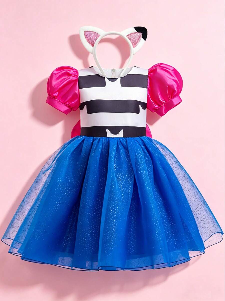 两件套幼儿女童猫咪服装，包含连衣裙和头饰，适合儿童万圣节嘉年华角色扮演、儿童生日派对，精致服装礼物