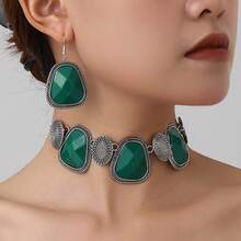 Fashionable Tortoiseshell Pattern Jewelry Set - Asymmetrical Shaped Earrings And Matching Necklace, Suitable For Party And Daily Wear - Geometric Shapes - View 4