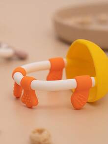 1 pieza Mordedor de silicona para bebé con forma de pato, fácil de sujetar, juguete de dentición para bebés que ayuda al agarre y el entrenamiento de la fuerza de mordida - Multicolor - Ver 7