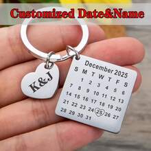 Personalized Calendar Keychain, Cute Calendar Key Chain With Heart Pendant, Stainless Steel Jewelry, Birthday Gift, Anniversary Gift, Mother's Day Gift, Wedding Accessory Gift - Multicolor - View 5