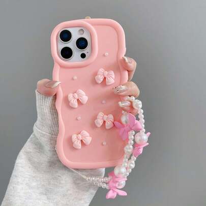 Heart-Shaped DIY Phone Case/Screen Protector, Suitable For IPhone 16/15 PRO MAX/15 PLUS/15 PRO/15/14 PRO MAX/14 PLUS/14 PRO/14/13 PRO MAX/13 PRO/13/12 PRO MAX/12 PRO/12 PRO MAX/11 PRO/11/XS MAX/XR/XS/7/8 PLUS/ Transparent Shockproof Protective Cover With Pink Faux Pearl Bow, Comes With Butterfly Bracelet, Suitable For Samsung Galaxy A14 A34 A54 A15 A25 A35 A55 S23 S23Plus S23ultra S23fe S24 S24plus S24ultra S24fe S25 S25plus S25ultra