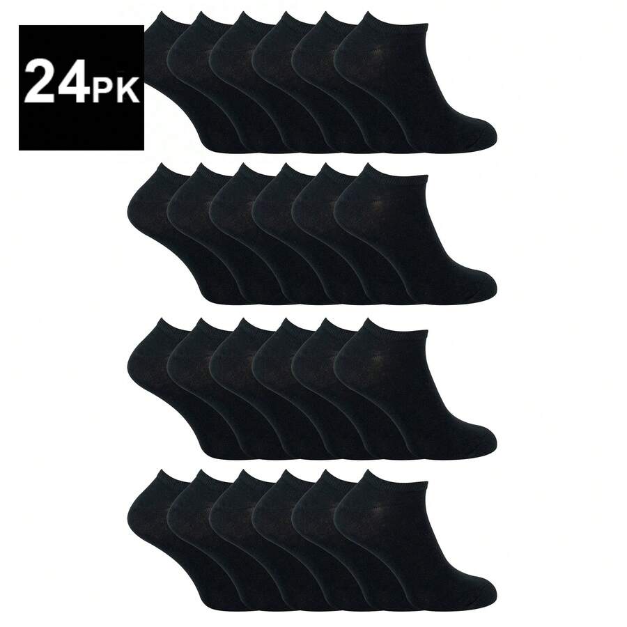 Sock Snob 24 Pack Multipack Cotton Trainer Socks For Men & Women - Black - View 1