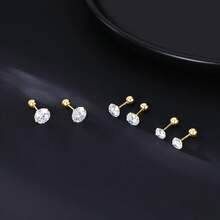 Round CZ Stud Earrings For Women, Screw Back Simulated Diamond Earrings Set, Elegant Pearl Earrings Style Wedding Jewelry For Brides Bridesmaids - 金色 - 查看 3