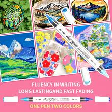 24-240色双头双尖丙烯马克笔，水性软头，可叠色和混色，DIY学生艺术涂鸦绘画笔，节日绘画水彩笔，速干可填充墨水，适用于各种美术材料 - 套裝 - 查看 11