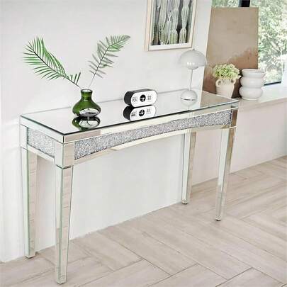120cm Mirrored Console Table Bling Crushed Diamond Gl Reflective Vanity Desk